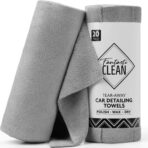 Fantasticlean Microfiber Towels for Cars, Tear Away Car Detailing Cloth Roll, RV Boat Drying Polishing, Edgeless Plush, Coral Fleece, Ultra Absorbent, Scratch-Free, 14" x 14", 20 Pack (Grey)