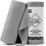 Fantasticlean Microfiber Towels for Cars, Tear Away Car Detailing Cloth Roll, RV Boat Drying Polishing, Edgeless Plush, Coral Fleece, Ultra Absorbent, Scratch-Free, 14" x 14", 20 Pack (Grey)