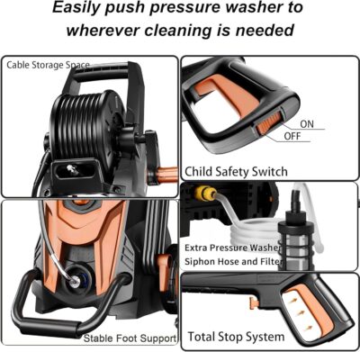 High Power Pressure Washer 4500PSI with 4 Quick Connect Nozzles,Inlet Hose & Filter, Foam Cannon for Cars/Fences/Driveways/Patios/Home,Red - Image 5