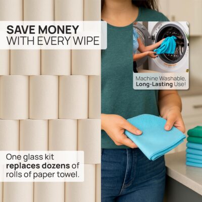 Claro 2 Step Glass Cleaning Cloth 8-Pack – Green Wet & Blue Dry Microfiber Towels Cleaning for Windows, Mirrors & Glass - Streak and Lint Free Cloth for Home, TV, Shower - Machine Washable - Image 5