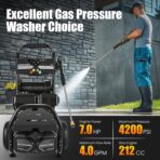 Professional 4200PSI 4GPM 212CC Gas Pressure Washer, 7.0 HP Commercial Gas Power Washer with 3L Foam Bottle 10" Wheels 5 Nozzles 33FT Hose for Home Car Fence Driveway (EPA/CARB/ETL Compliant) 77LBS - Image 2