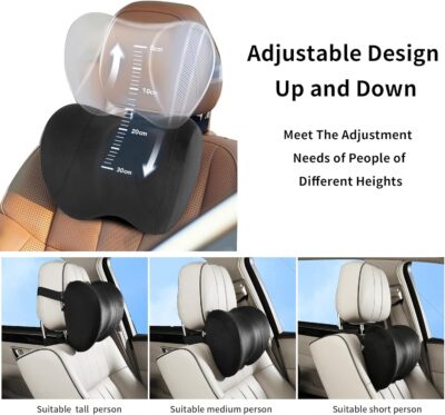 Car Neck Pillow Adjustable Up and Down Style 2 Pack,Car Headrest Pillow for Neck Support Relieves Driving Fatigue, Soft Memory Form and Ergonomic Design Fits Most Heights and Car Seats (Black) - Image 3