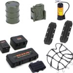 RC Crawler Car Accessories Roof Decoration Set, 10 pcs, Luggage Net, Oil Drum, Recovery Board, Fuel Tank, Fire Extinguisher, Toolboxes for 1/18 1/24 TRX4M SCX24 SCX10 GEN FMS Upgrade Parts