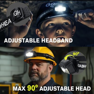 2 Pack Headlamp Rechargeable, 1300 Lumen Lightweight Bright with White Green Red Headlamp Flashlight, Waterproof Head Lamp,14 Modes for Outdoor Camping Running Cycling - Image 4