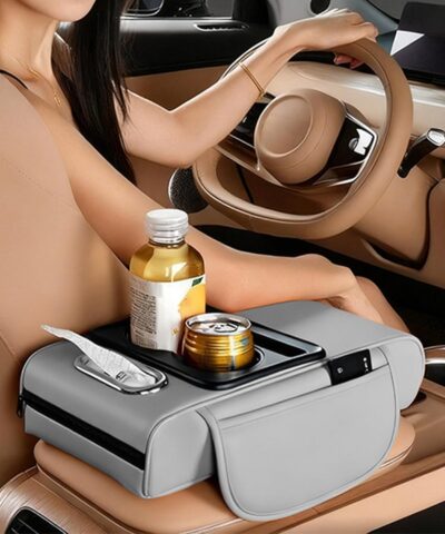 Car Armrest Storage Box,Car Accessories Console Organizers and Storage,Universal Waterproof Leather Console Cover with Cup Holder and Phone Holder,Suitable for Most Cars (Normal, Gray) - Image 6