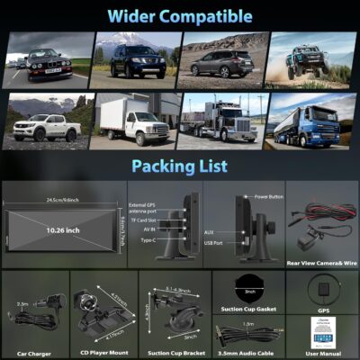 CARPURIDE Wireless CarPlay & Android Auto 4+64GB 8-Core, Online & Offline GPS Navigation 10.26 inch Car Play Screen, G00GLE Play, Mirror Link, Bluetooth, GPS-Antenne, Backup Cam - Image 9