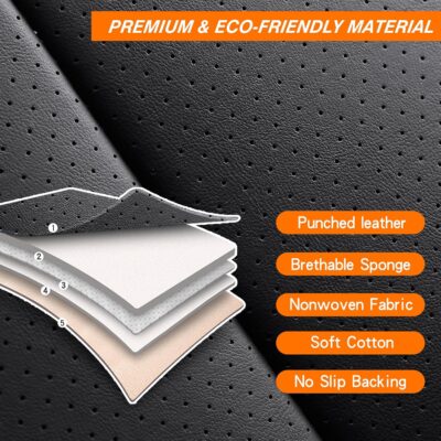 Black Car Seat Cover with Lumbar Support, Car Seat Protector Waterproof, Nappa Leather Car Seat Cushion, Car Seat Covers Front Seats and Back Fit for Most Cars - Image 6