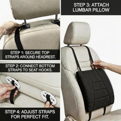 Big Hippo Ergonomic Memory Foam Lumbar Support Pillow for Car and Office Chair – Thick Lower Back Support Cushion for Driving, Gaming, and Long Sitting – Adjustable Strap, Relieves Lower Back Pain - Image 6