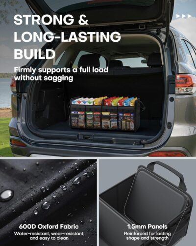 HOTOR Tactical Car Trunk Organizer - Foldable Trunk Organizer for SUV with Front MOLLE Pocket & Reflective Strips, Essential Car Accessories for Tools & Outdoor Storage, 12.8" x 21.7" x 11.0", Black - Image 4