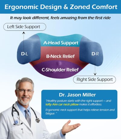 Car Neck Pillow: 2 Pack Ergonomic Memory Foam Headrest Pillow for Driving, Adjustable Neck Support Cushion for Pain Relief, Head Rest Pillows for Car Seat, Truck - Black - Image 4