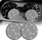 SINGARO Bling Cup Holder Coasters for Car, 2PCS Universal Non-Slip Cup Holder, Embedded Decorative Coasters, Shiny Crystal Car Interior Accessories Gifts for Women (White)