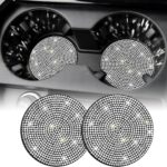 SINGARO Bling Cup Holder Coasters for Car, 2PCS Universal Non-Slip Cup Holder, Embedded Decorative Coasters, Shiny Crystal Car Interior Accessories Gifts for Women (White)