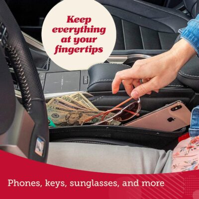 Lusso Gear Car Seat Gap Organizer - Pack of 2 - Prevents Items Falling & Seat Gap Filler - Universal Fit 0.5"-2" Slots & Automotive Use - Easy Clean Design for Auto Accessories - Gray Faux Leather - Image 3