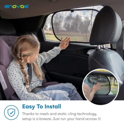 Enovoe Car Window Shades for Baby (4 Pack) - 21"x14" - Sun Shade Blocker, Cling - Glare Shield and UV Rays Protection for Your Child - Side Windows Screens for SUV- Mesh Window Shades for Car Baby - Image 4