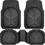 CAR PASS Heavy Duty Rubber Car Mats, Deep-Dish Odorless Car Floor Mats All Weather, Universal Trim-to-Fit for SUVs Trucks Sedans, Waterproof Anti-Slip, 3 Pieces V12 Black