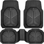 CAR PASS Heavy Duty Rubber Car Mats, Deep-Dish Odorless Car Floor Mats All Weather, Universal Trim-to-Fit for SUVs Trucks Sedans, Waterproof Anti-Slip, 3 Pieces V12 Black