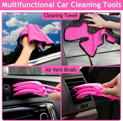 THINKWORK Pink Car Duster Interior Kit, Perfect Car Detailing Brush Kit for Cleaning Windows,Windshield,Dashboard and Air Vents Suitable for All Cars - Image 7