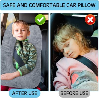 Barydat 2 Pcs Car Travel Pillow for the Back Seat 28 x 18 in Sleeping Reading Pillows for Long Distance Travel Car Cushion for Kids Adults Head and Body Support U Shaped Pad for Travel(Gray, Blue) - Image 4