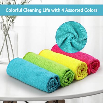 HOMEXCEL Microfiber Cleaning Cloth,12 Pack Cleaning Rags, Cleaning Towels with 4 Color Assorted, 11.5"X11.5"(Green/Blue/Yellow/Pink) - Image 3