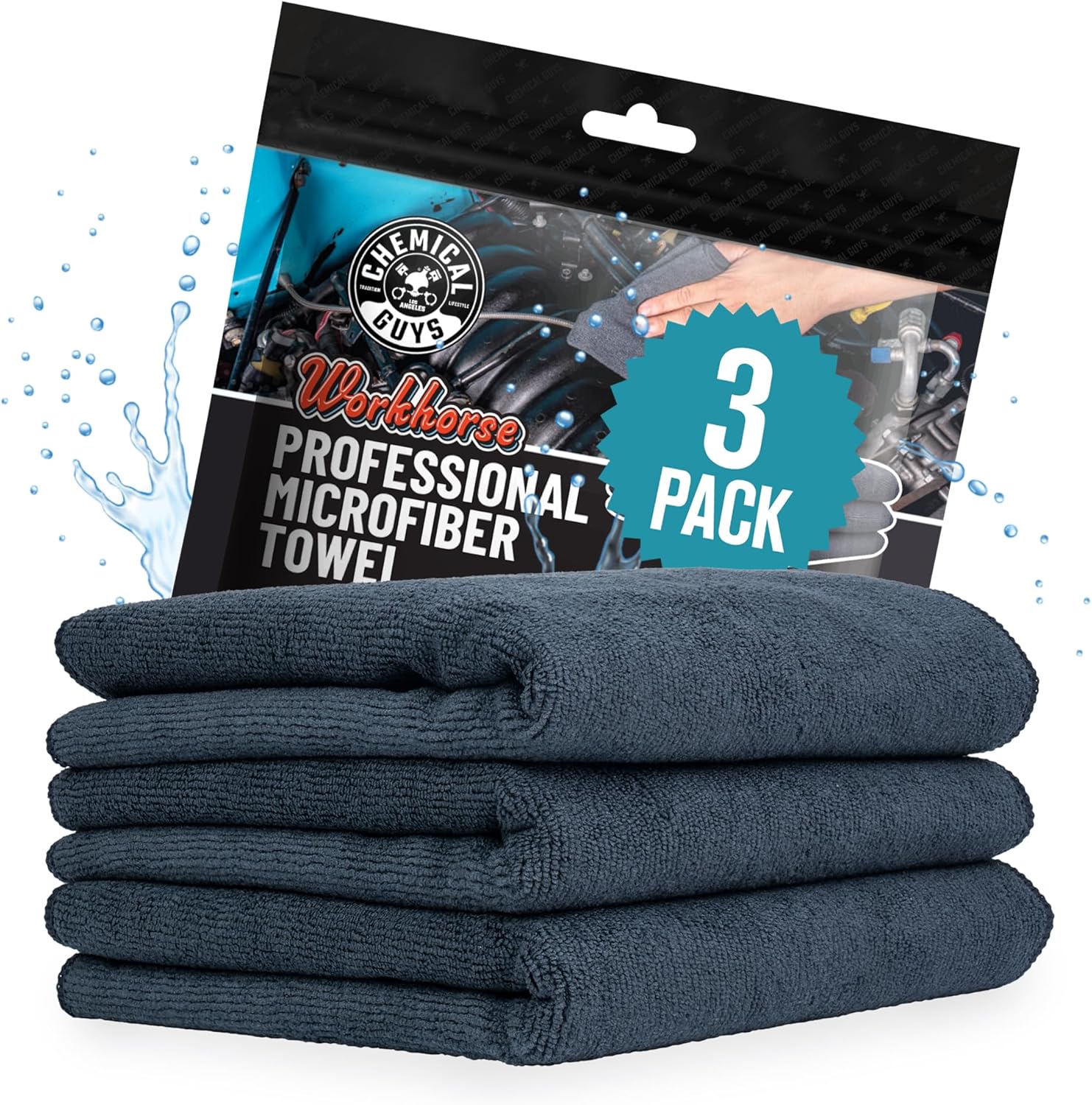 81SDuoz9nPL._AC_SL1500_.jpg Chemical Guys Workhorse Professional Grade Microfiber Towels for Cars - Black 16x16 Inch Microfiber Cleaning Cloths for Home & Pet Drying, Soft & Scratch-Free, Washing, Drying & Cleaning, 3 Pack - Image 1