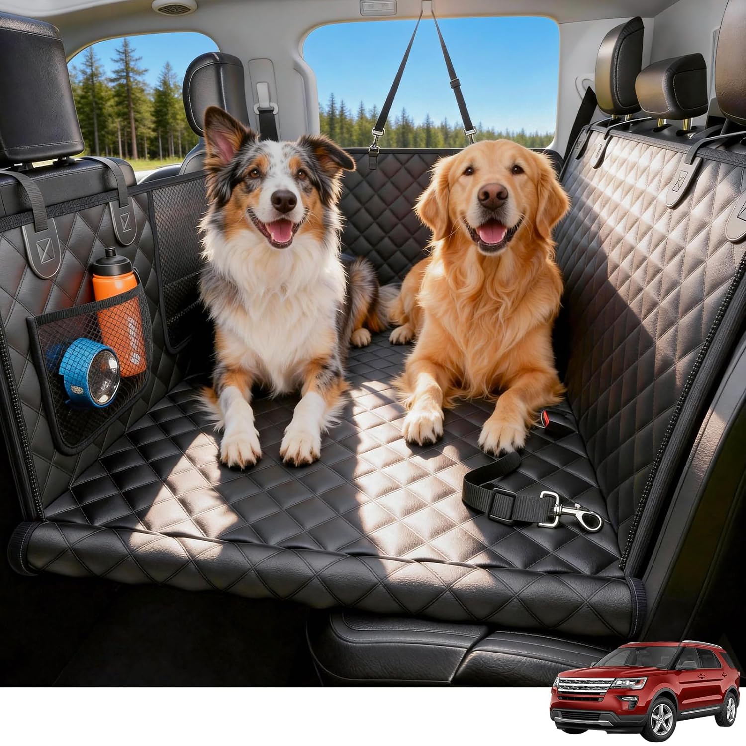 81SFlkpgWJL._AC_SL1500_.jpg Wigoo Dog Car Seat Cover for Back Seat, 450lbs Hardbottom Dog Hammock, Waterproof & Anti-Scratch Backseat Protector for 1-4 Large/Medium Dogs, Seat Extender for SUV Medium Truck, Size-L, Black - Image 1