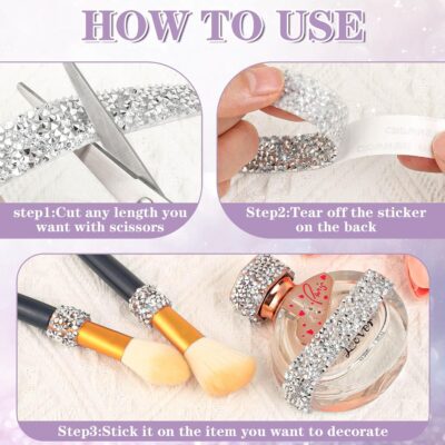 6 Rolls Self Adhesive Rhinestone Ribbons, Sliver Resin Rhinestone Strips, Diamond Crystal Rhinestone Ribbon Roll Stickers Glitter Bling Ribbons for Crafts Fabric Car - Image 7