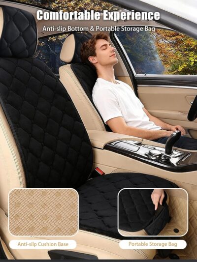 2 Pack Car Seat Covers with Storage Pocket & Pillow Cushion Front Seat Protector Front Seat Covers Breathable Soft Felt Cotton Non-Slip Auto Seat Cover Universal Fit for Most Car Truck SUV Van Black - Image 6