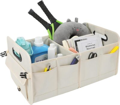 Car Trunk Organizer Car Storage Organizer Collapsible Multi Compartment Car Organizer Adjustable Straps for SUV(Beige) - Image 6