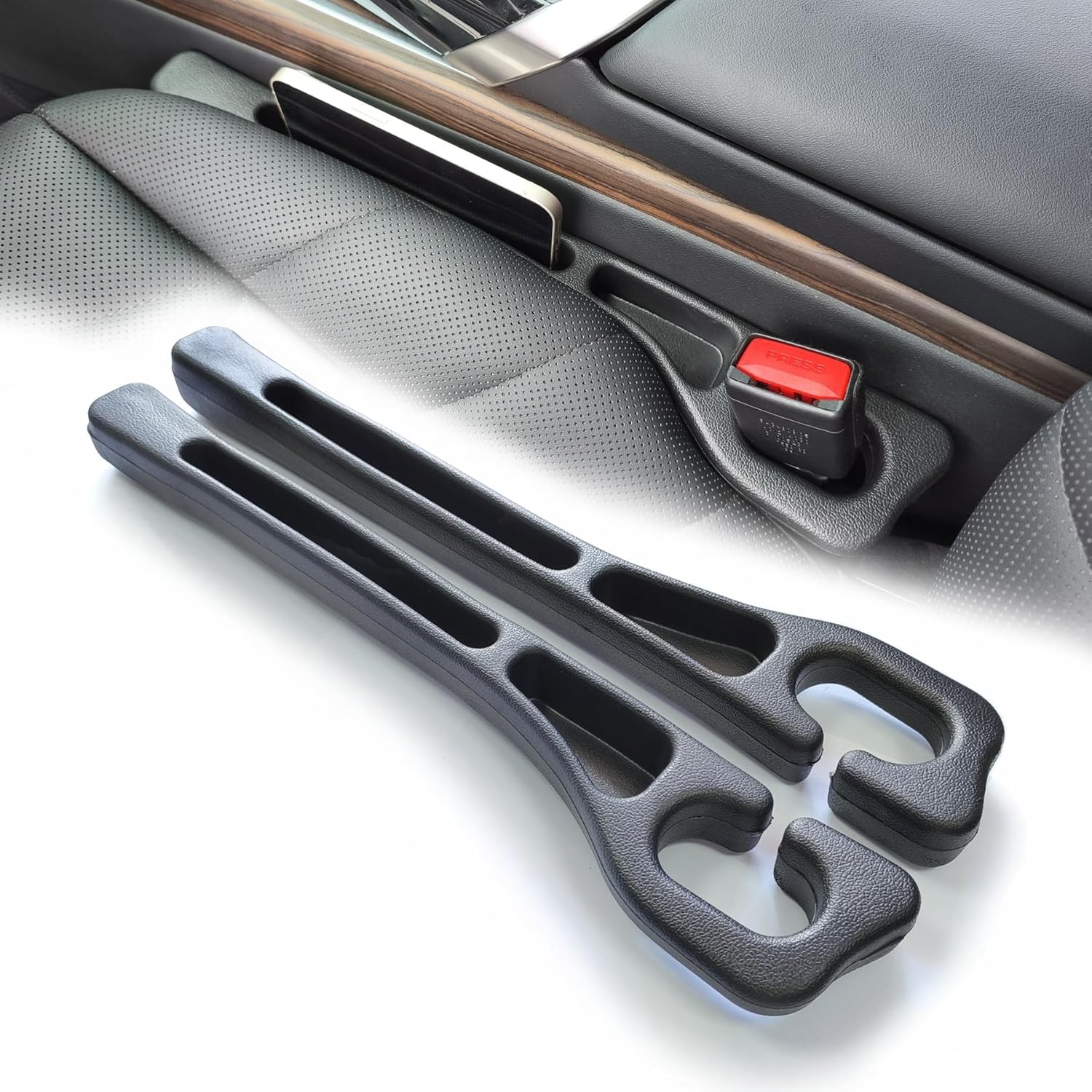 81STmPYRe3L._AC_SL1500_.jpg 2 Pack No Drop Car Seat Gap Filler Guard, Stopper/Catcher to Fill The Gap Between Seat and Console Black Car Crevice Inbetween Blocker Plug Space Pad YMT-A03 - Image 1