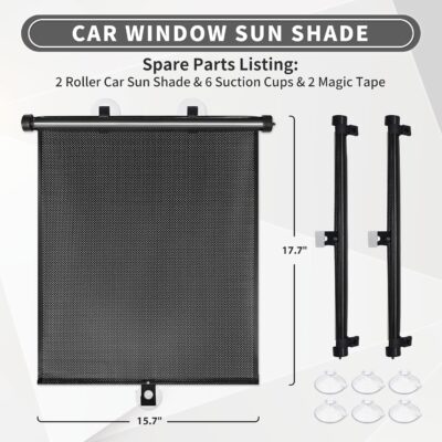 Sfee Car Window Shade for Side Windows, 2 Pack Sun Shade Retractable for Car Blocks Heat and UV Rays Glare Protection Roller Sunshade Visor for Baby, Kids, Pets, Passengers - Image 3