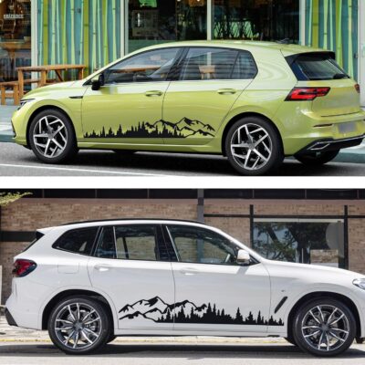 TOMALL 1 Pair 77.4'' Mountain Tree Forest Vinyl Decals for Car Body Door Side Auto Mountains Graphic Stickers Decoration for SUV Off-Road Vehicles Universal Stickers Accessories (B-Black-Large) - Image 3