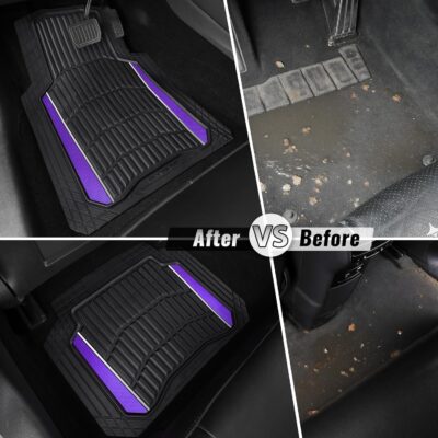 CAR PASS Heavy Rubber Car Floor Mats, Deep Waterproof Car Floor Mats All Weather, Aluminum Film Universal Trim to Fit for Cars SUV Trucks Sedans, Anti-Slip, Black Purple Metallic - Image 6