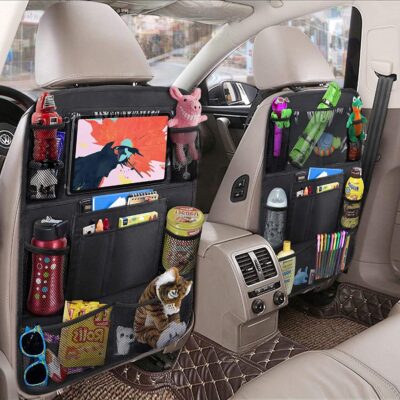 Car Backseat Organizer with 10" Table Holder, 9 Storage Pockets Seat Back Protectors Kick Mats for Kids Toddlers, Travel Accessories, 2 Pack - Image 4