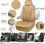 CAR PASS Piping Luxury PU Leather Two Front Car Seat Covers, Waterproof Anti Slip Seat Covers Compatible with Front Seat Armrests,Universal Fit for Suvs,Vans,Trucks,Airbag Compatible(All Beige) - Image 3