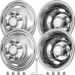 17" Wheel Simulators, 17" 8 Lug Stainless Steel Hubcaps with Wheel Lug Bolts Kit, Polished Finish, 2 Front Wheels/2 Rear Wheels, Suitable for 2005-2021 Ford F350 Truck.