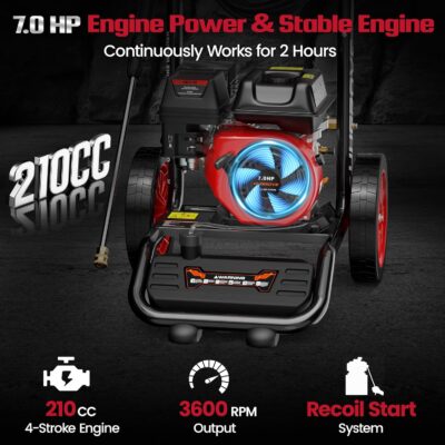 HURGOVE 4000 PSI Gas Pressure Washer for Home Use, 210CC Engine Power Washer with 26FT Hose & 5 Nozzles for Driveways, Cars, Patios & Fences - Image 4