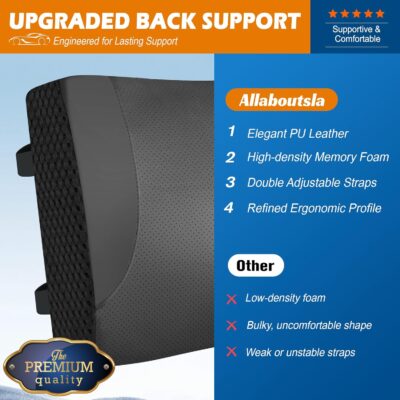 Lumbar Support Pillow for Car: Ergonomic Memory Foam Lumbar Pillow for Long Drives, Lower Back Support for Pain Relief, Dual Adjustable Straps, Back Cushion for Car Seat, Office Chair - Black - Image 3
