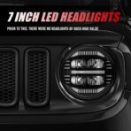 New 1000% Bright Anti-glare 7 Inch Led Headlights Round Compatible with Jeep Wrangler JK JKU TJ LJ Chevy Ford GMC Dodge Mazda Nissan Mack VW etc DOT Approved H6024 Hi/Low Sealed Beam - Plug and Play - Image 2