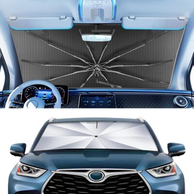 Portable Windshield Sunshade Umbrella for Toyota Highlander 2020-2025 with Carry Bag, 2 in1 Ice Crystal Durable Compact Shade Umbrella UPF50+ UV Front Window Heat Insulation Protection Outdoor Camping - Image 7