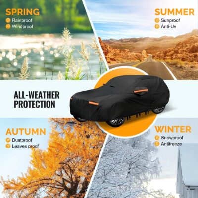 Heavy Duty SUV Car Cover for Automobiles All Weather Waterproof, Outdoor Snowproof UV Protection Windproof, Door Zipper, Soft Cotton Universal Car Covers (Black, Fit SUV 191"-200") - Image 5