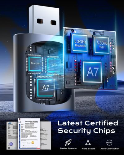 AuroraLink JC015 Wireless CarPlay & Android Auto Adapter - 2-in-1 Plug and Play Mini Dongle, Stable & No Delay Wireless USB Adapter for iPhone/Android Cars, with Dual-Band WiFi & Bluetooth 5.2 - Image 3