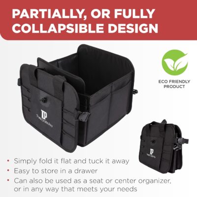 TRUNKCRATEPRO Car Organizers and Storage Premium Adjustable Multi Compartments Car Storage Organizer | Portable and Foldable SUV Trunk Organizer for Car (Standard Size, 20.86"L x 13.4"W x 10"H )-Black - Image 7