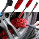 Professional 4 Pack Long Handle Wheel Brush Kit for Cleaning Wheel and Tire- 2X Soft Wheel Cleaning Brush, Detailing Brush and Stiff Tire Brush, Bendable& Durable Wheel Rim Cleaner Brush Set