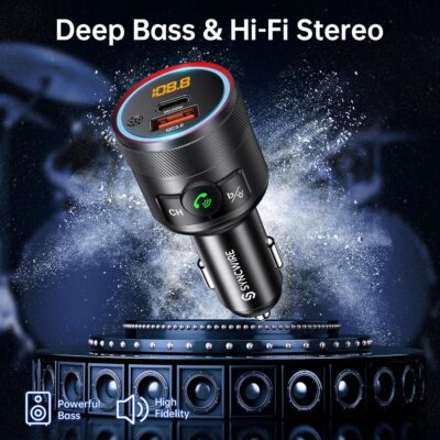 Syncwire Bluetooth 5.4 FM Transmitter for Car, 38W PD&QC3.0 Dual USB Charging Bluetooth Car Adapter Microphone & Bass Sound MP3 Music Player FM Kit with Hands-Free Calling - Image 3