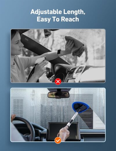 AstroAI Windshield Cleaner Tool, Car Interior Window Detailing Cleaning Kit with Extendable Handle and 4 Easy-to-Install Reusable Microfiber Pads, Auto Glass Wiper Brush Kit for Car&Home, Blue, 21in - Image 7
