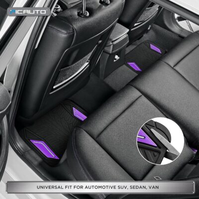 PIC AUTO Rubber Floor Mats, Purple Aluminum Film with Colorful Piping Floor Mats for Cars, Car Mats with Non-Slip Backing, All-Weather Protection, Trim-to-Fit Liner for Cars, SUVs, Trucks, Vehicles - Image 4