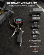 ETENWOLF T500 Digital Tire Pressure Gauge with Inflator, Tire Gauge 0-250 PSI, Calibrated to ANSI B40.7 Grade 2A, Air Chuck & Compressor Accessories with Storage Bag, Black - Image 3