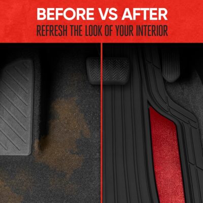 Motor Trend ChromeTech Car Floor Mats Full Set - Durable Rubber Floor Mats for Cars with Two Tone Accent, All Weather Interior Protection for Front and Rear with Non-Slip Backing, Red Chrome - Image 6