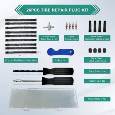 TT-M26 Tubeless Tire Repair Kits, 26pcs Compact Tire Puncture Repair Kit, Tire Repair Tools and Tire Repair Plugs for Cars Motorcycles… - Image 2
