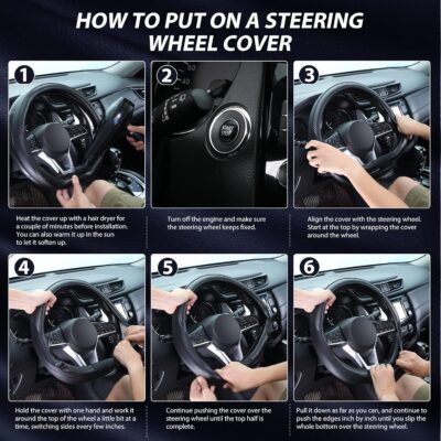 SEG Direct Flat Bottom Steering Wheel Cover Carbon Fiber, D Shaped Car Wheel Cover 14 1/2-15 in. (37-39 cm), Black Microfiber Leather with Carbon Fiber Pattern - Image 5